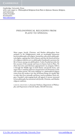 Philosophical Religions from Plato to Spinoza: Reason, Religion, and Autonomy Carlos Fraenkel Frontmatter More Information