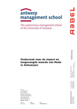 Onderzoek Naar De Impact En Toegevoegde Waarde Van Mode in Antwerpen