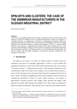 Spin-Offs and Clusters: the Case of the Swimwear Manufacturers in the Oleggio Industrial District *