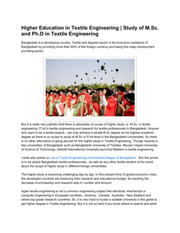 Higher Education in Textile Engineering | Study of M.Sc. and Ph.D in Textile Engineering