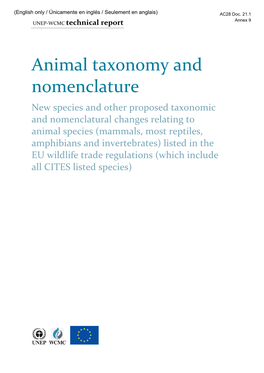 Animal Taxonomy and Nomenclature