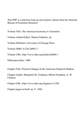 Postwar Changes in the American Financial Markets