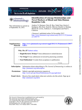 Identification of Lineage Relationships and Novel Markers of Blood and Skin Human Dendritic Cells