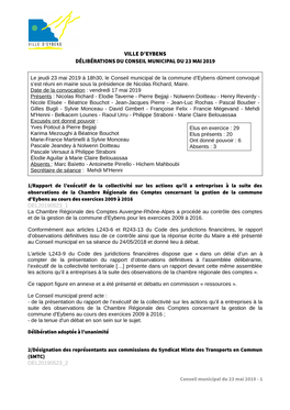 Ville D'eybens Délibérations Du Conseil Municipal Du 23