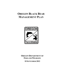 Oregon Black Bear Management Plan