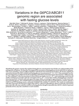 Variations in the G6PC2/ABCB11 Genomic Region Are Associated with Fasting Glucose Levels Wei-Min Chen,1,2 Michael R