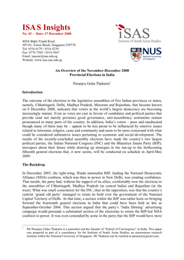 An Overview of the November-December 2008 Provincial Elections in India