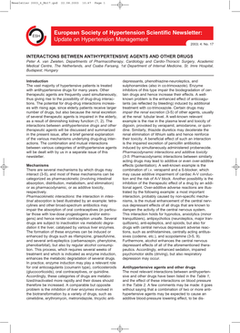 INTERACTIONS BETWEEN ANTIHYPERTENSIVE AGENTS and OTHER DRUGS Peter A