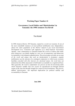 In Tanzania: the 1998 Arumeru Tax Revolt