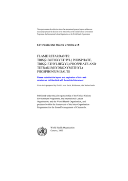 Flame Retardants: Tris(2-Butoxyethyl) Phosphate, Tris(2-Ethylhexyl) Phosphate and Tetrakis(Hydroxymethyl) Phosphonium Salts