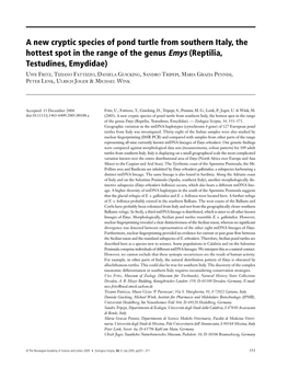 A New Cryptic Species of Pond Turtle from Southern Italy, the Hottest Spot in the Range of the Genus Emys (Reptilia, Testudines, Emydidae)