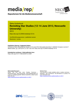 Revisiting Star Studies (12-14 June 2013, Newcastle University) 2013