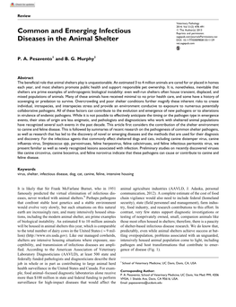 Common and Emerging Infectious Diseases in the Animal Shelter