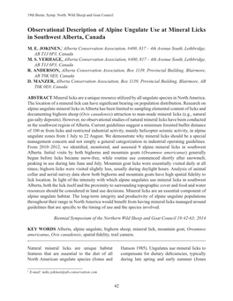 Observational Description of Alpine Ungulate Use at Mineral Licks in Southwest Alberta, Canada