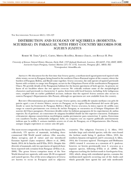 Distribution and Ecology of Squirrels (Rodentia: Sciuridae) in Paraguay, with First Country Records for Sciurus Ignitus