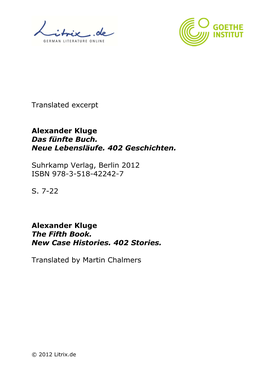 Translated Excerpt Alexander Kluge Das Fünfte Buch. Neue