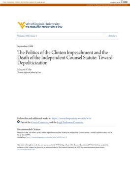 The Politics of the Clinton Impeachment and the Death of the Independent Counsel Statute: Toward Depoliticization, 102 W