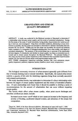 Urbanization and Stream Quality Impairment1