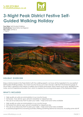 3-Night Peak District Festive Self- Guided Walking Holiday