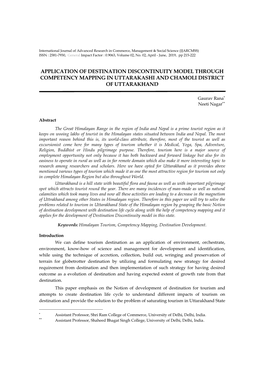 Application of Destination Discontinuity Model Through Competency Mapping in Uttarakashi and Chamoli District of Uttarakhand