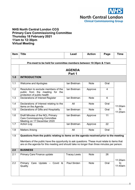 AGENDA Part 1 1.0 INTRODUCTION