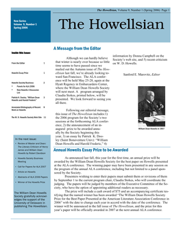 The Howellsian, Volume 9, Number 1 (Spring 2006) Page 1