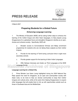 PRESS RELEASE Ministry of Education