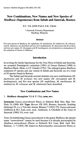 New Combinations, New Names and New Species of Madhuca (Sapotaceae) from Sabah and Sarawak, Borneo