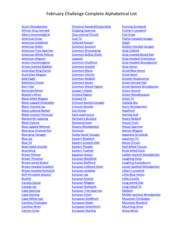 February Challenge Complete Alphabetical List