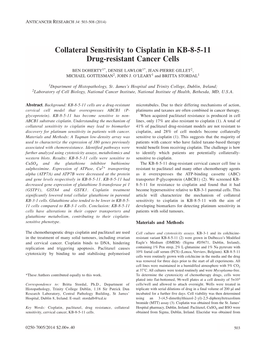 Collateral Sensitivity to Cisplatin in KB-8-5-11 Drug-Resistant Cancer Cells