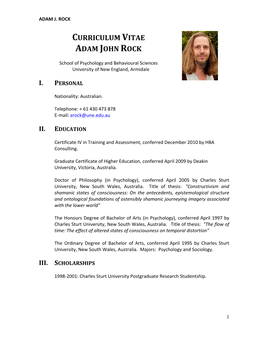 Curriculum Vitae Adam John Rock