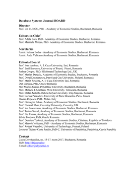 Database Systems Journal BOARD Director Editors-In-Chief