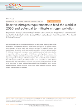 Reactive Nitrogen Requirements to Feed the World in 2050 and Potential to Mitigate Nitrogen Pollution