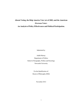 Absent Voting, the Help America Vote Act of 2002, and the American Overseas Voter: an Analysis of Policy Effectiveness and Political Participation