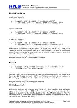 Technical Guides : Speed of Sound in Pure Water