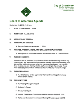 Board of Aldermen Agenda