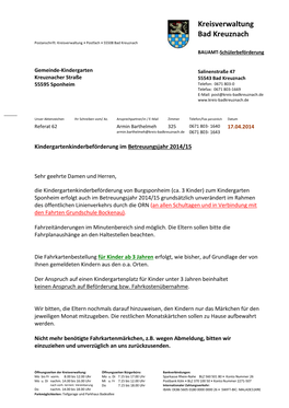 Kreisverwaltung Bad Kreuznach Postanschrift: Kreisverwaltung • Postfach • 55508 Bad Kreuznach