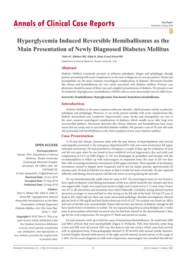 Hyperglycemia Induced Reversible Hemiballismus As the Main Presentation of Newly Diagnosed Diabetes Mellitus