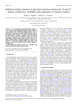 L-Helical Catalytic Domains in Glycoside Hydrolase Families 49, 55 and 87: Domain Architecture, Modelling and Assignment of Catalytic Residues