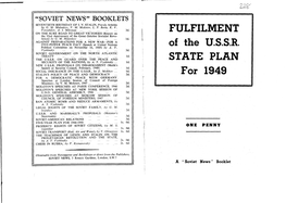 FULFILMENT of the U.S.S.R. STATE PLAN for 1949 Communique of the Central Statistical Administration of the U.S.S.R