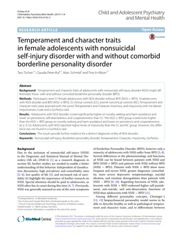 Temperament and Character Traits in Female Adolescents With