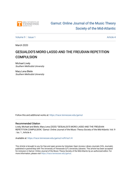 Gesualdo's Moro Lasso and the Freudian Repetition Compulsion