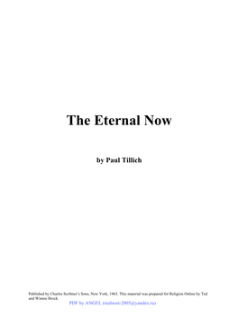 The Eternal Now by Paul Tillich