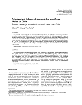 Estado Actual Del Conocimiento De Los Mamíferos Fósiles De Chile Present Knowledge on the Fossil Mammals Record from Chile