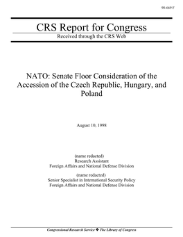 NATO: Senate Floor Consideration of the Accession of the Czech Republic, Hungary, and Poland