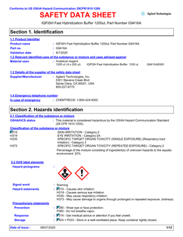 IQFISH Fast Hybridization Buffer 1200Ul, Part Number G9416A Section 1