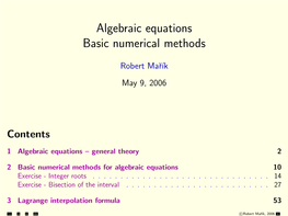 Algebraic Equations Basic Numerical Methods