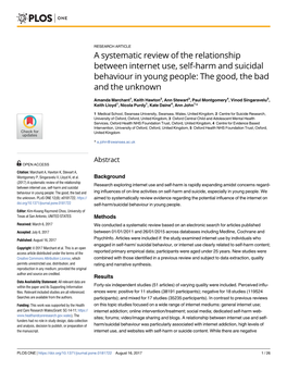 A Systematic Review of the Relationship Between Internet Use, Self-Harm and Suicidal Behaviour in Young People: the Good, the Bad and the Unknown