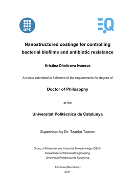 Nanostructured Coatings for Controlling Bacterial Biofilms and Antibiotic Resistance