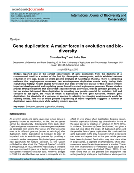 Gene Duplication: a Major Force in Evolution and Bio- Diversity